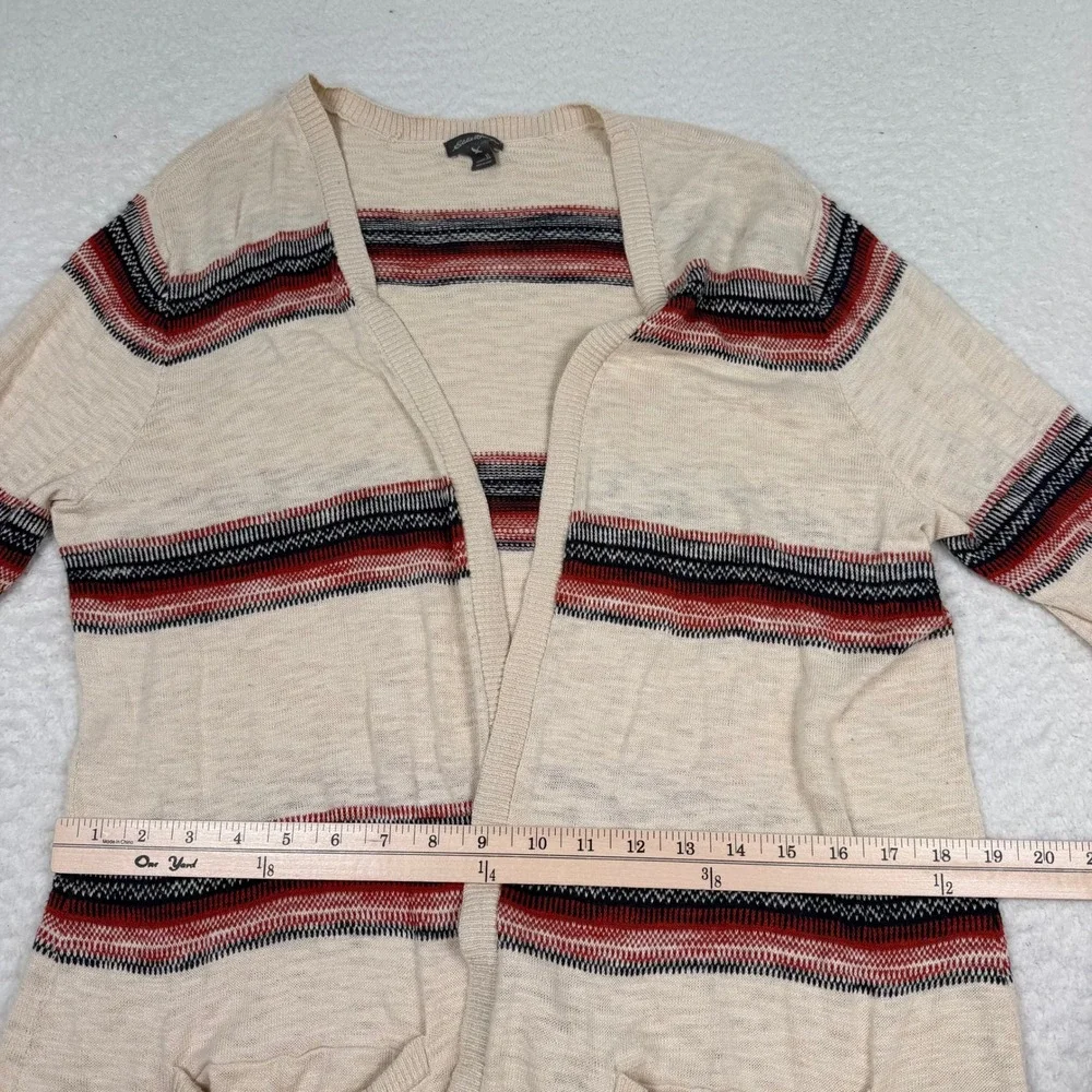 Eddie‎ Bauer Cardigan Sweater Womens XL Cream Striped Open Front Cotton Light